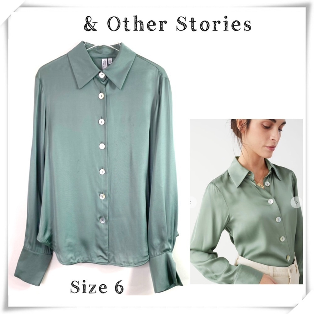 & Other Stories Marble Print Shell Button Blouse in Green Size 6 / EU 38